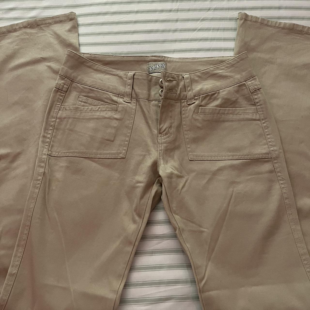 “BeBop” low rise flare khaki pants size 3 no flaws... - Depop