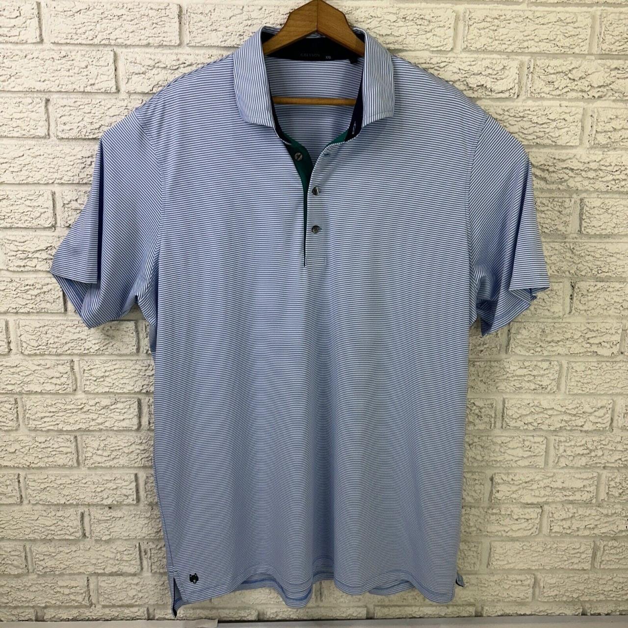 Greyson Men's Golf Polo Shirt Blue White Striped... - Depop