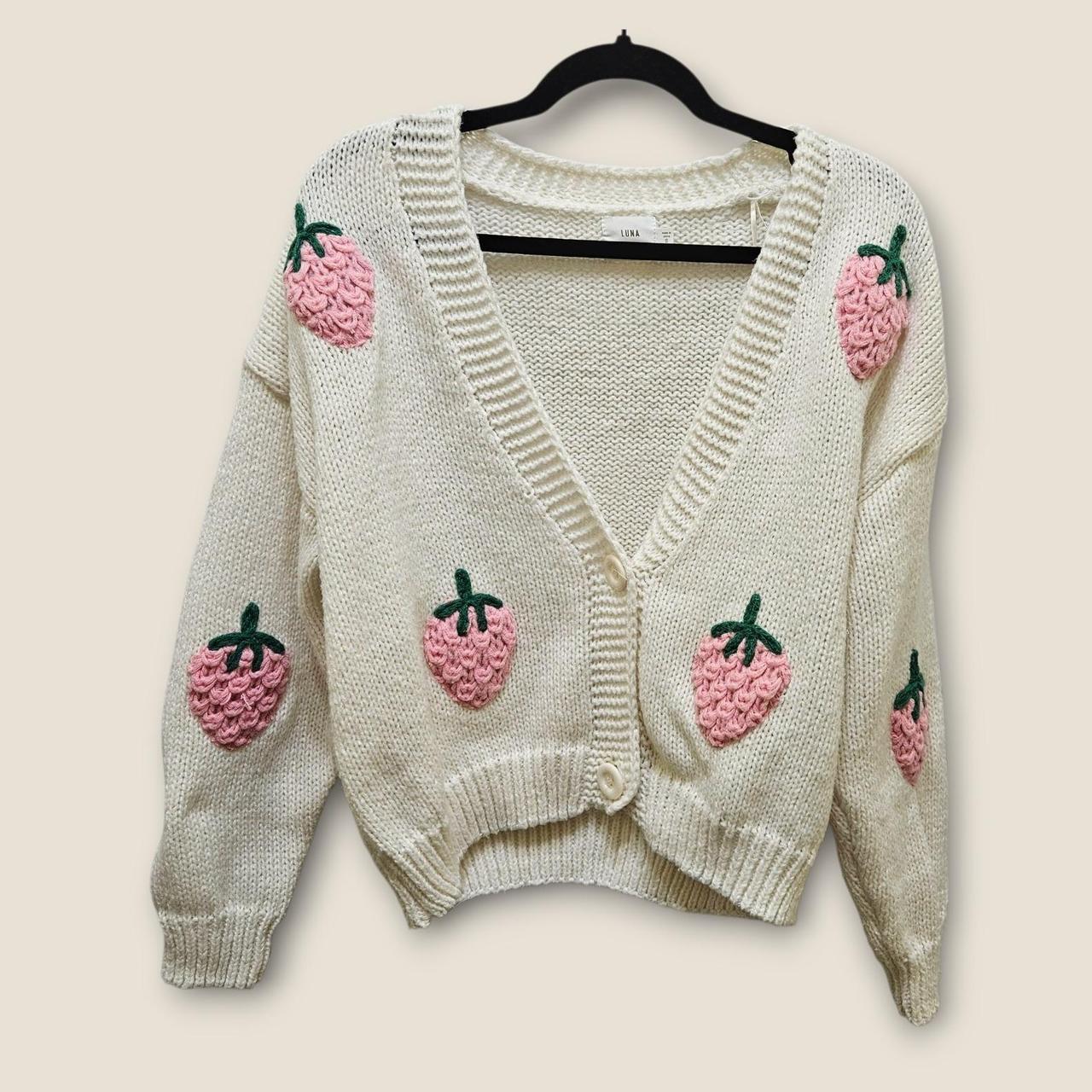 Preloved Women's Cardigan - Cream/Pink - S – Luna… - image 1