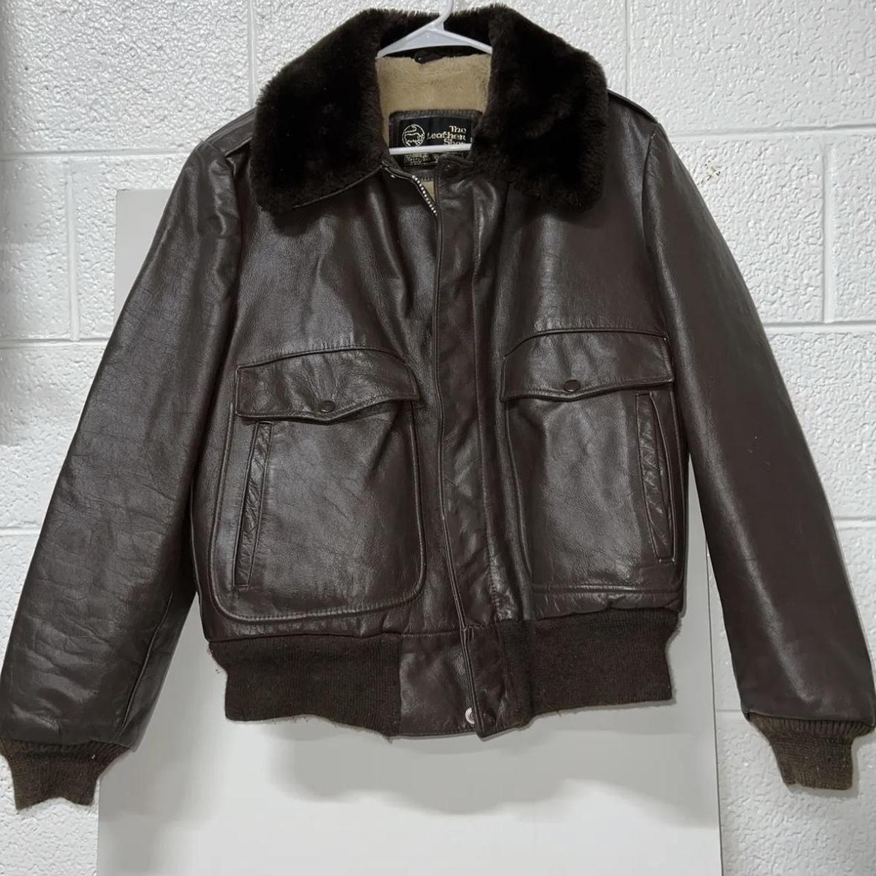 Vintage Leather Bomber Fur Jacket, 40 R. I wear a... - Depop