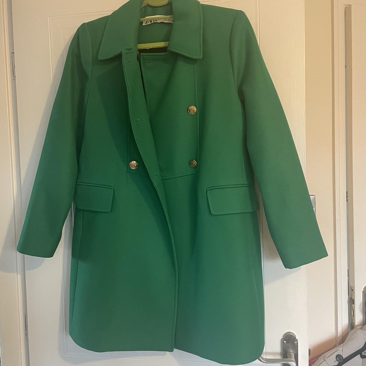 Green Zara military coat gold buttons Worn once... Depop