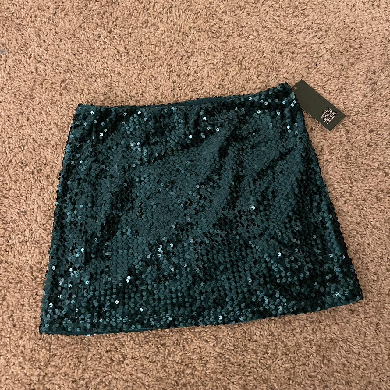 - Dark Teal Green sequin mini skirt - Never... - Depop