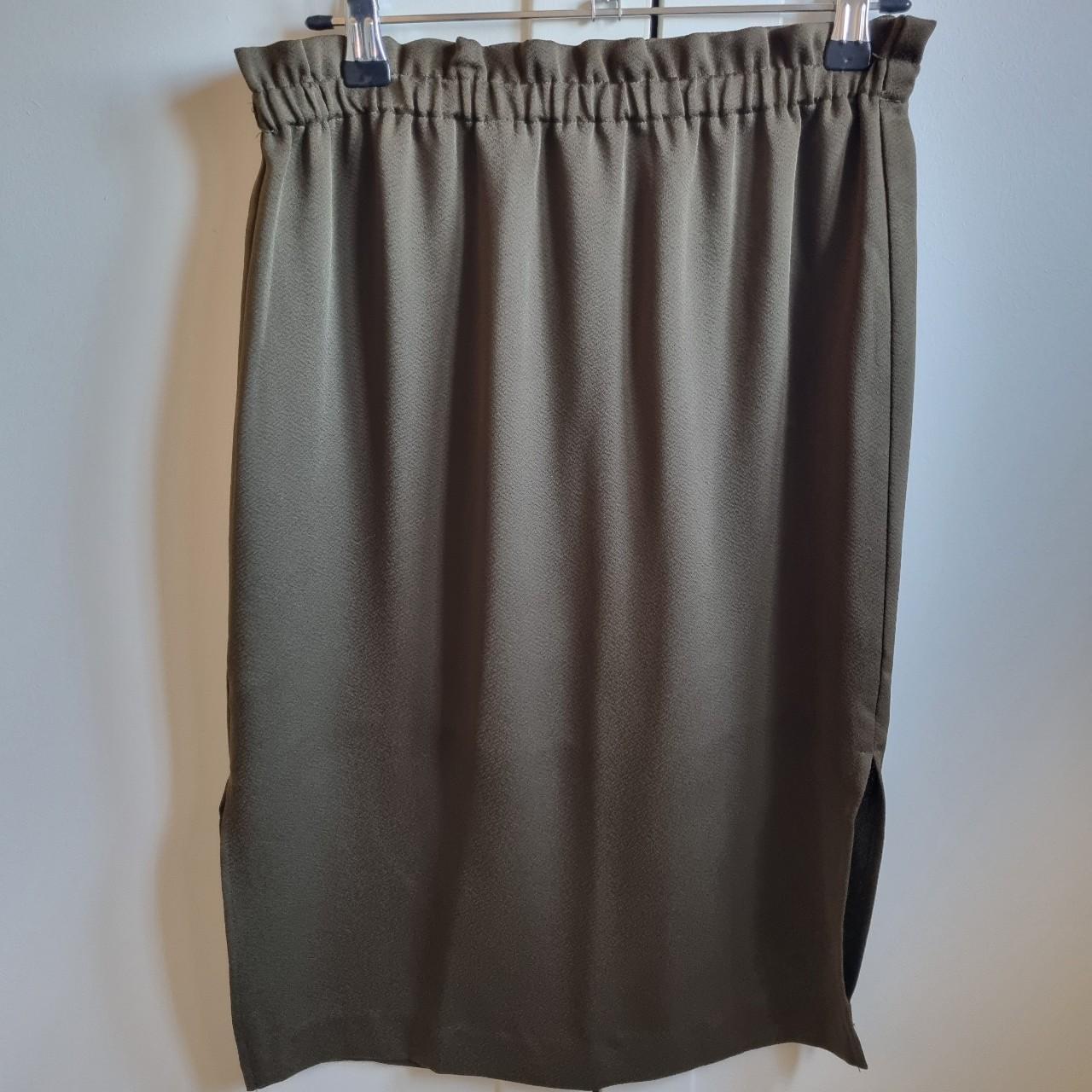 Khaki H&M slip skirt with slits to sides. #hm... - Depop