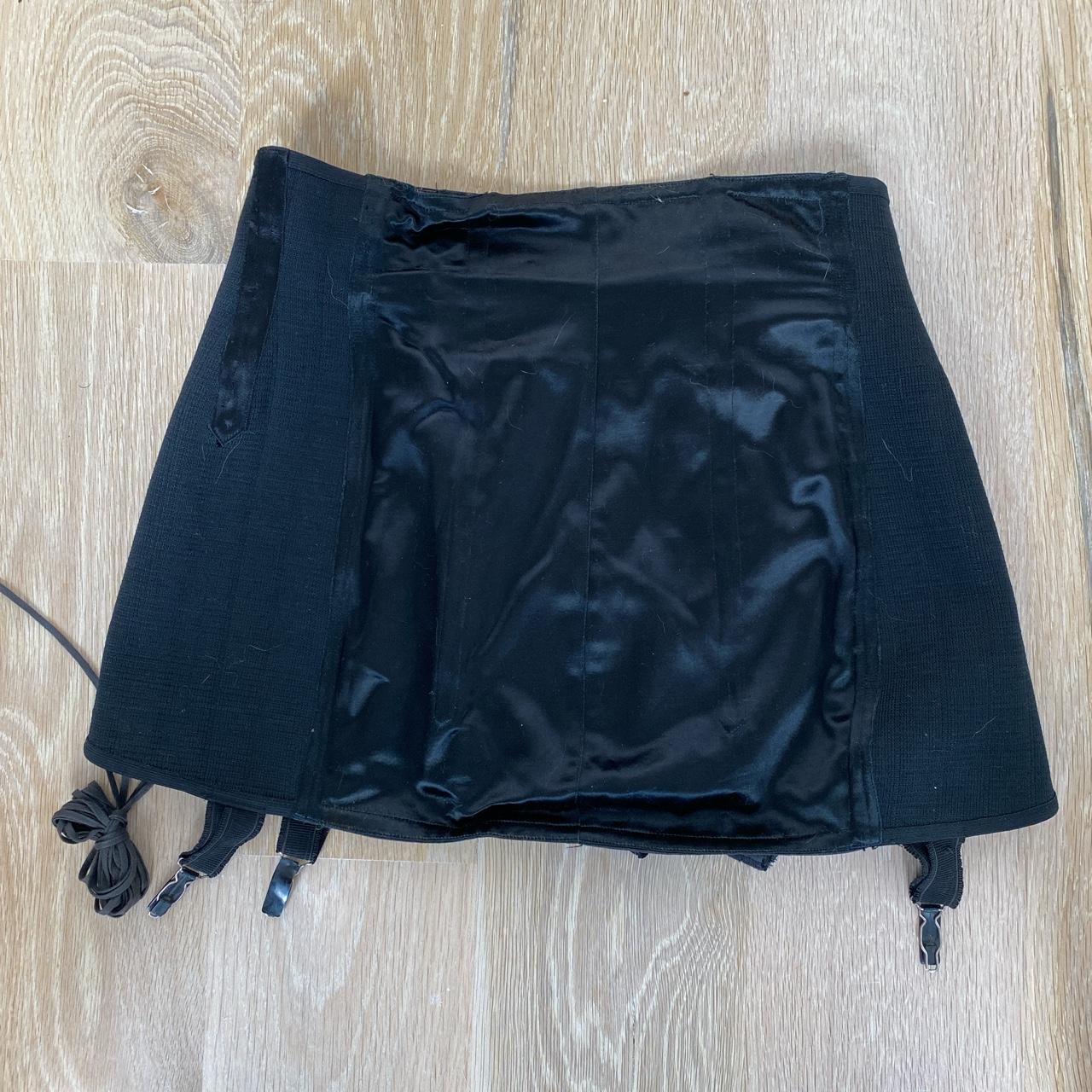 Vintage lacy black mini girdle skirt with garter - Depop