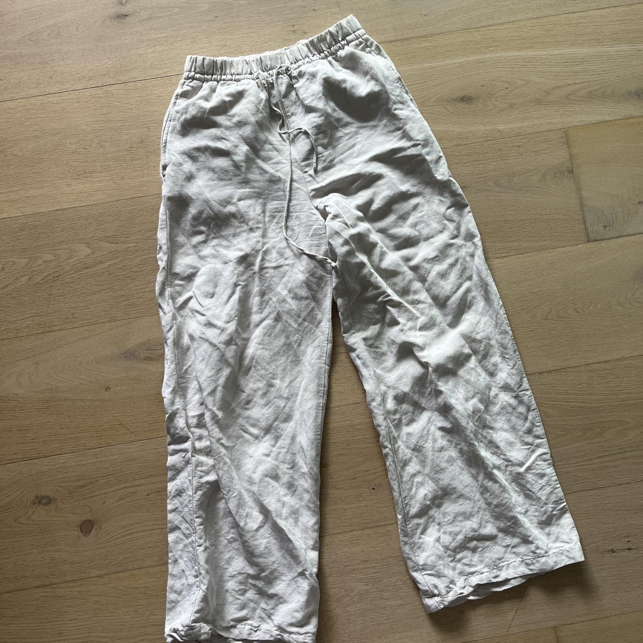 🤍 H&M Linen Blend Pull On Pants - Beige Size... - Depop