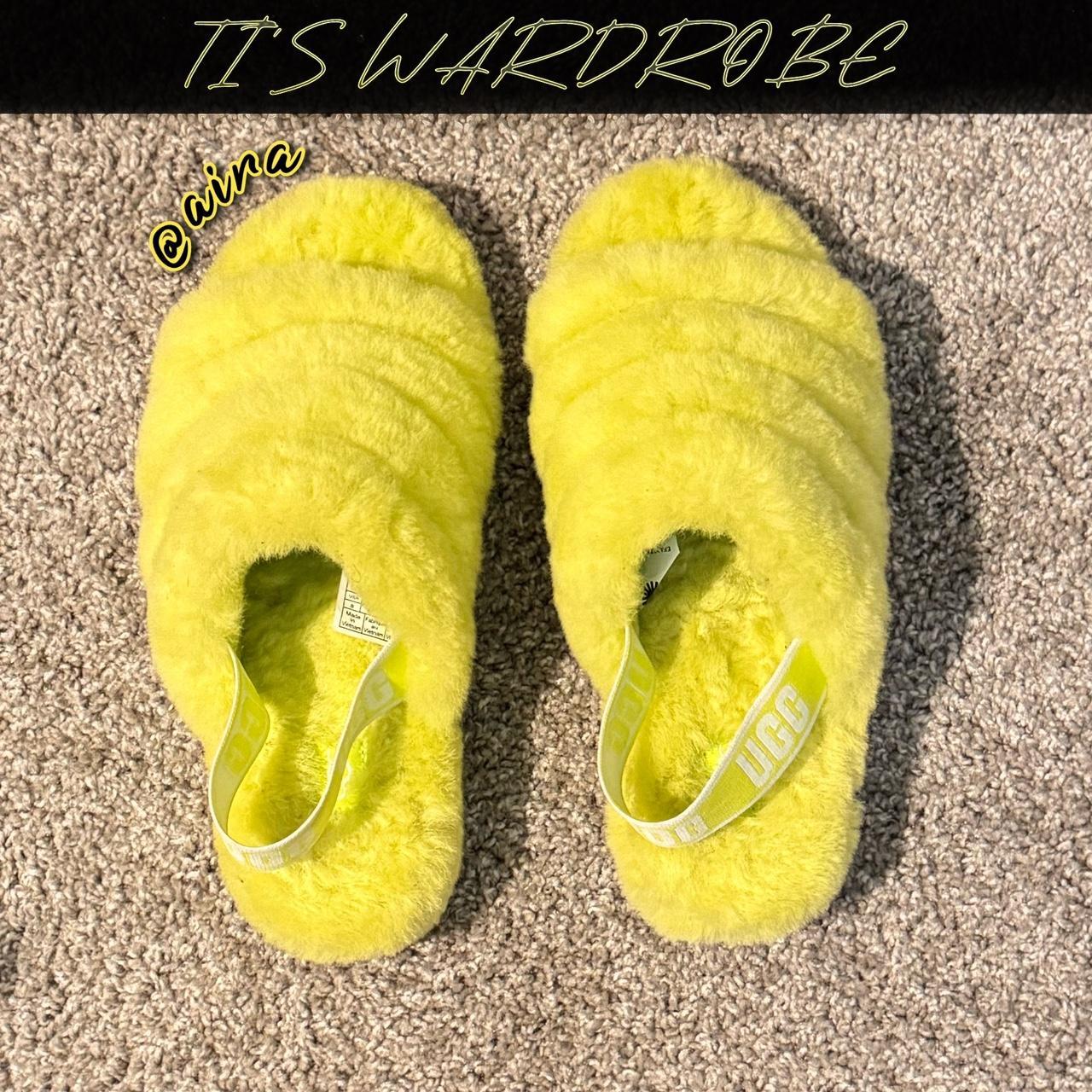 Neon yellow ugg slides best sale