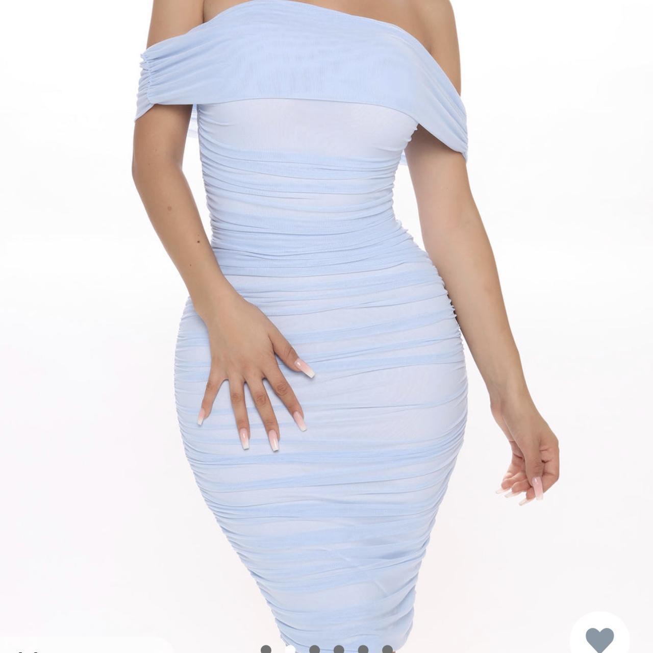 Ready and Ruched mesh midi dress Blue Perfect fit... Depop