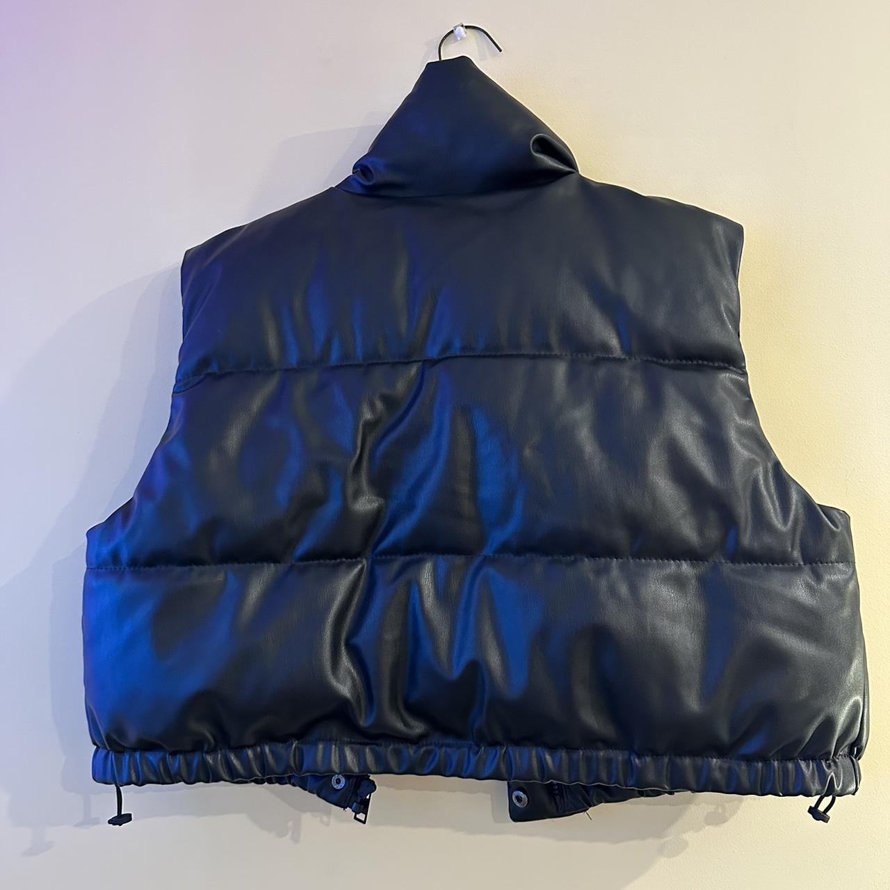 Zara Leather cropped puffer vest Never Worn Size... - Depop