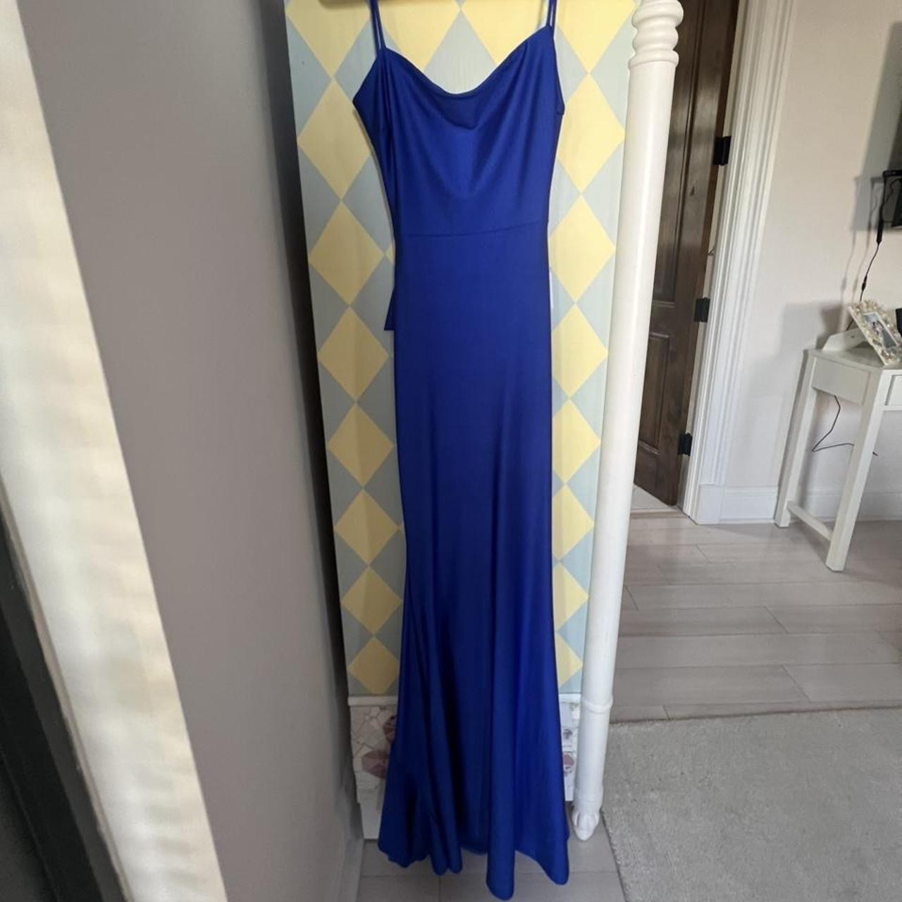 Silk royal blue formal maxi dress with bow and... Depop