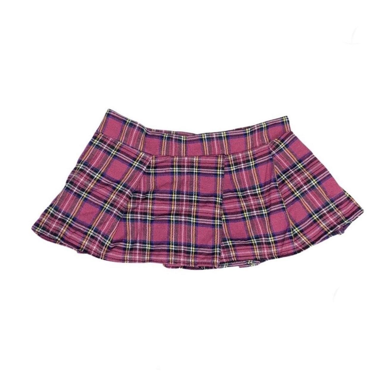 Pink plaid skirt mini best sale