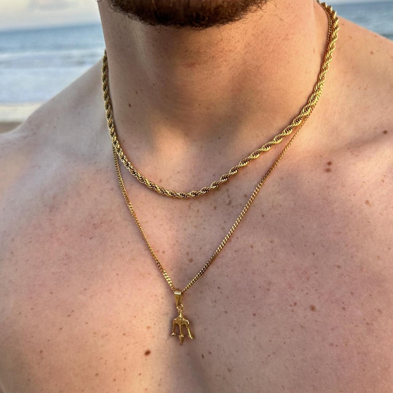 Cross Pendant Mens Gold Layered Necklace Set Gift For Men Cuban