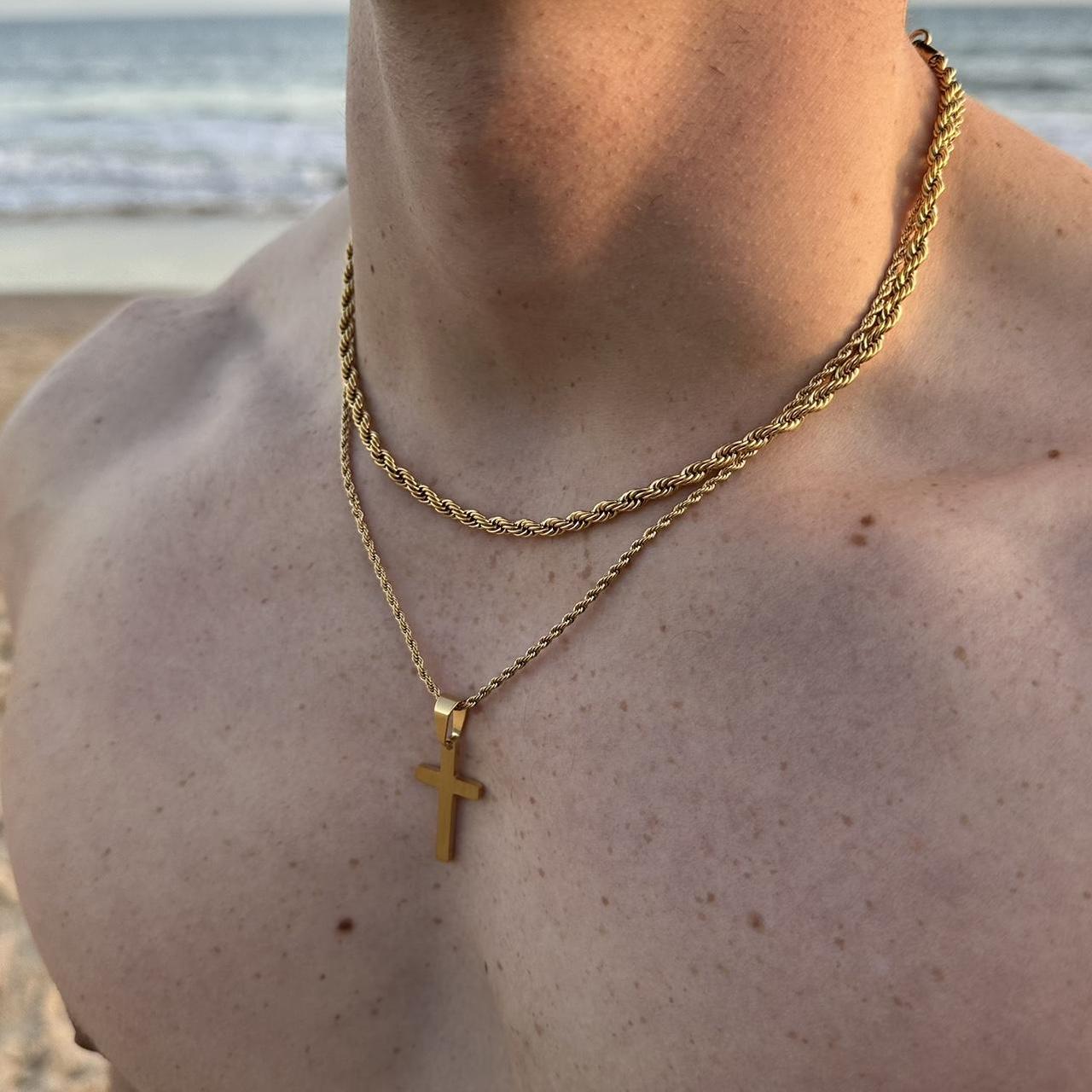 Cross Figaro Chain Necklace Mens Gold Layered Necklace Set Mens - Main Image