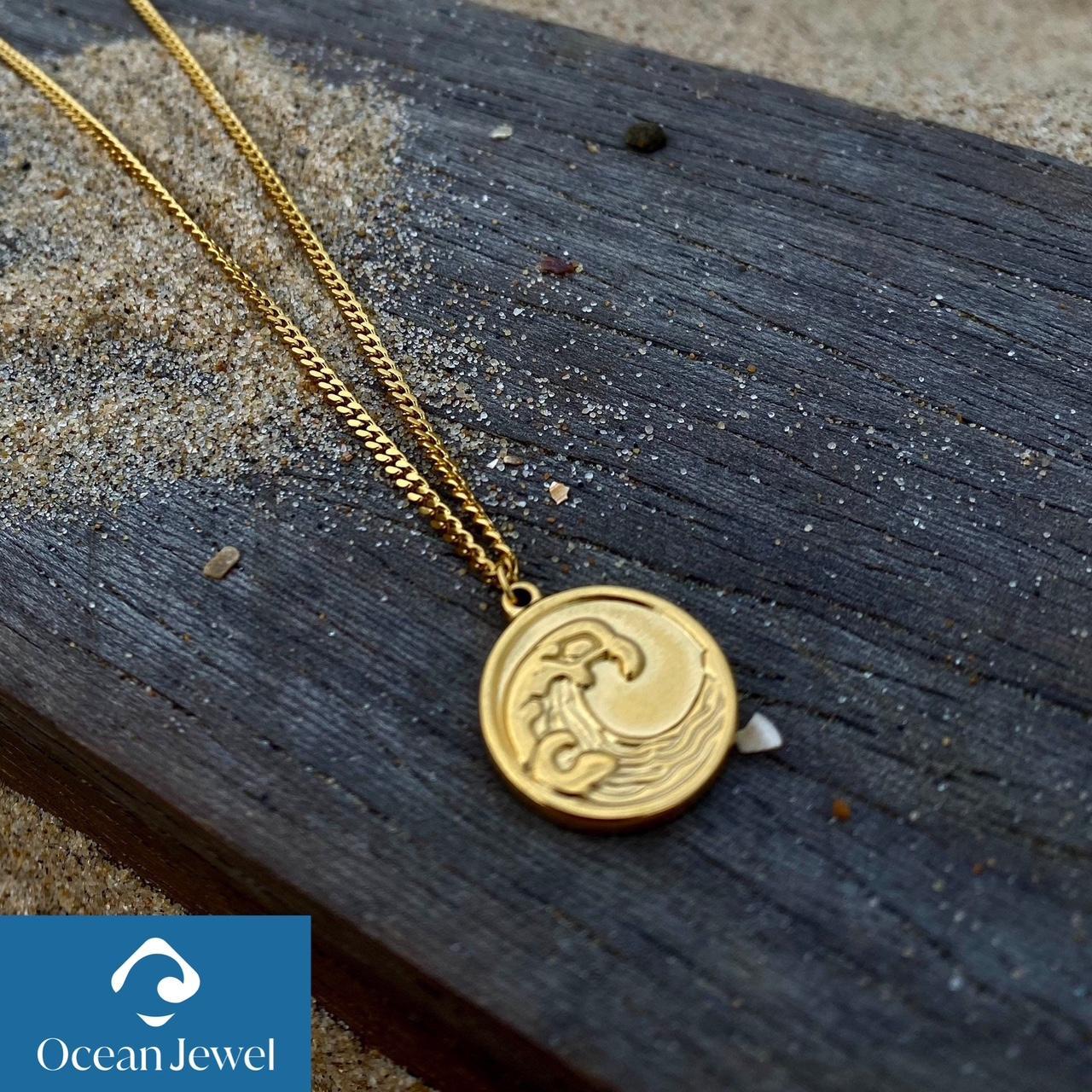 Mens Gold Wave Necklace 18K Gold coin Depop