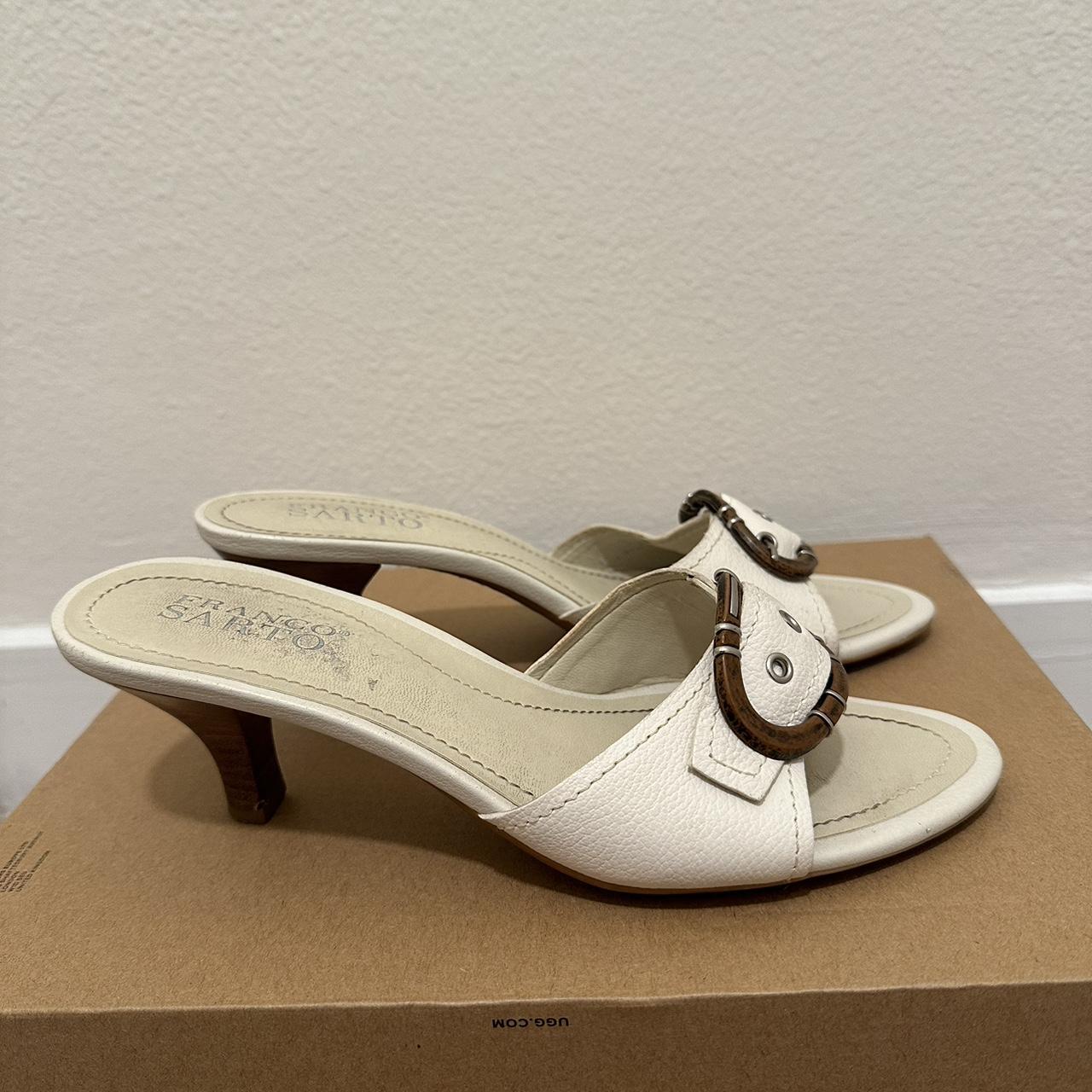 Vintage Franco Sarto kitten heels - white with brown... - Depop