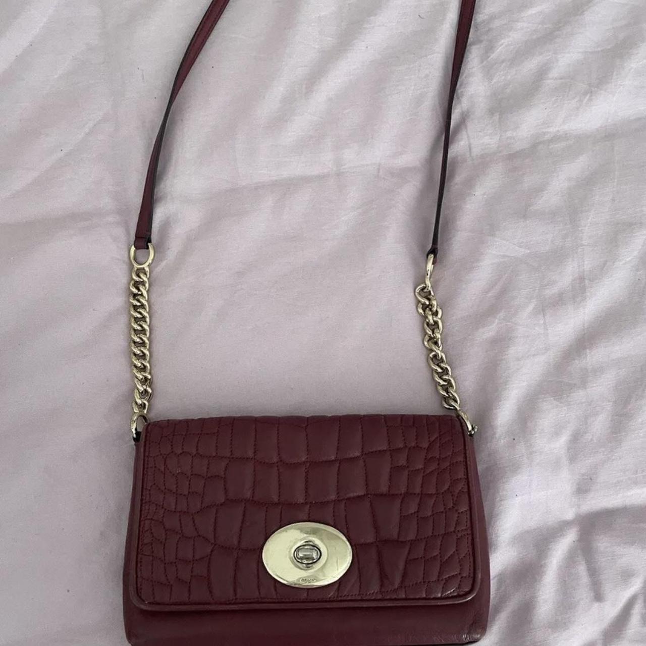 Coach Red Quilted Bag small wear on gold badge as... Depop