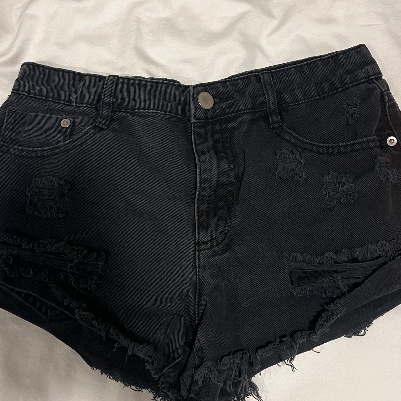 Black Low Waist Ripped Denim Booty Shorts