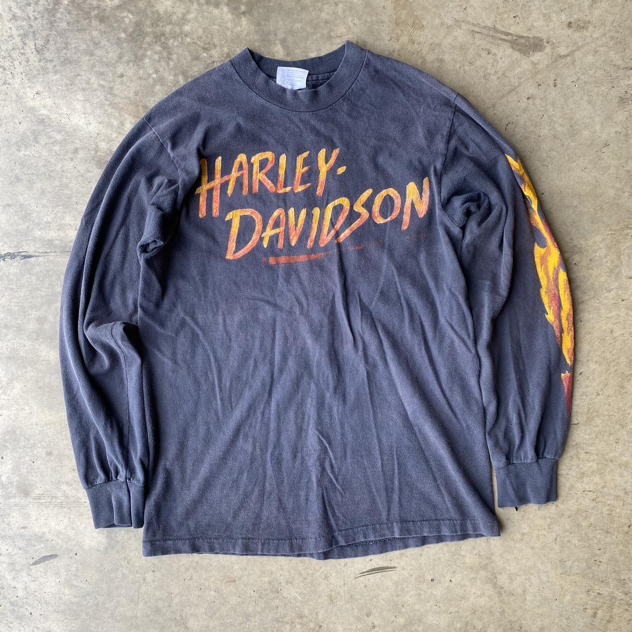 Vintage 80s Harley long sleeve flame tee single | Depop