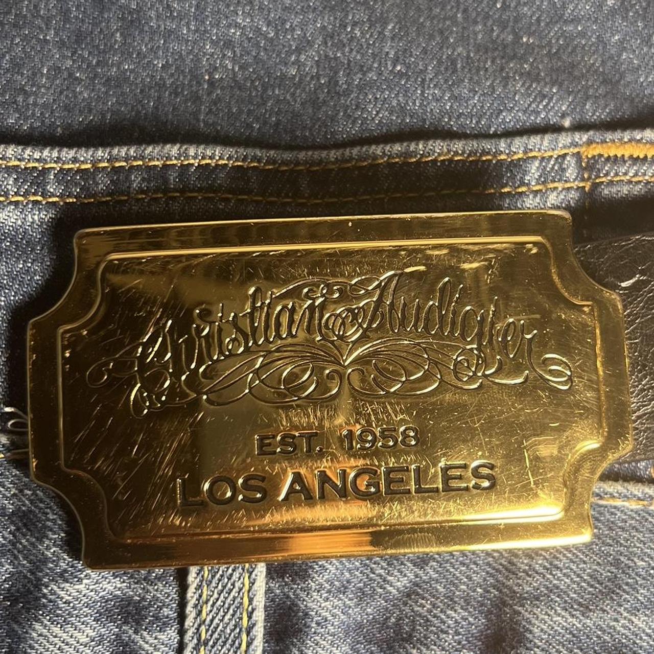 Christian audigier/ed hardy leather gold belt // mad... - Depop