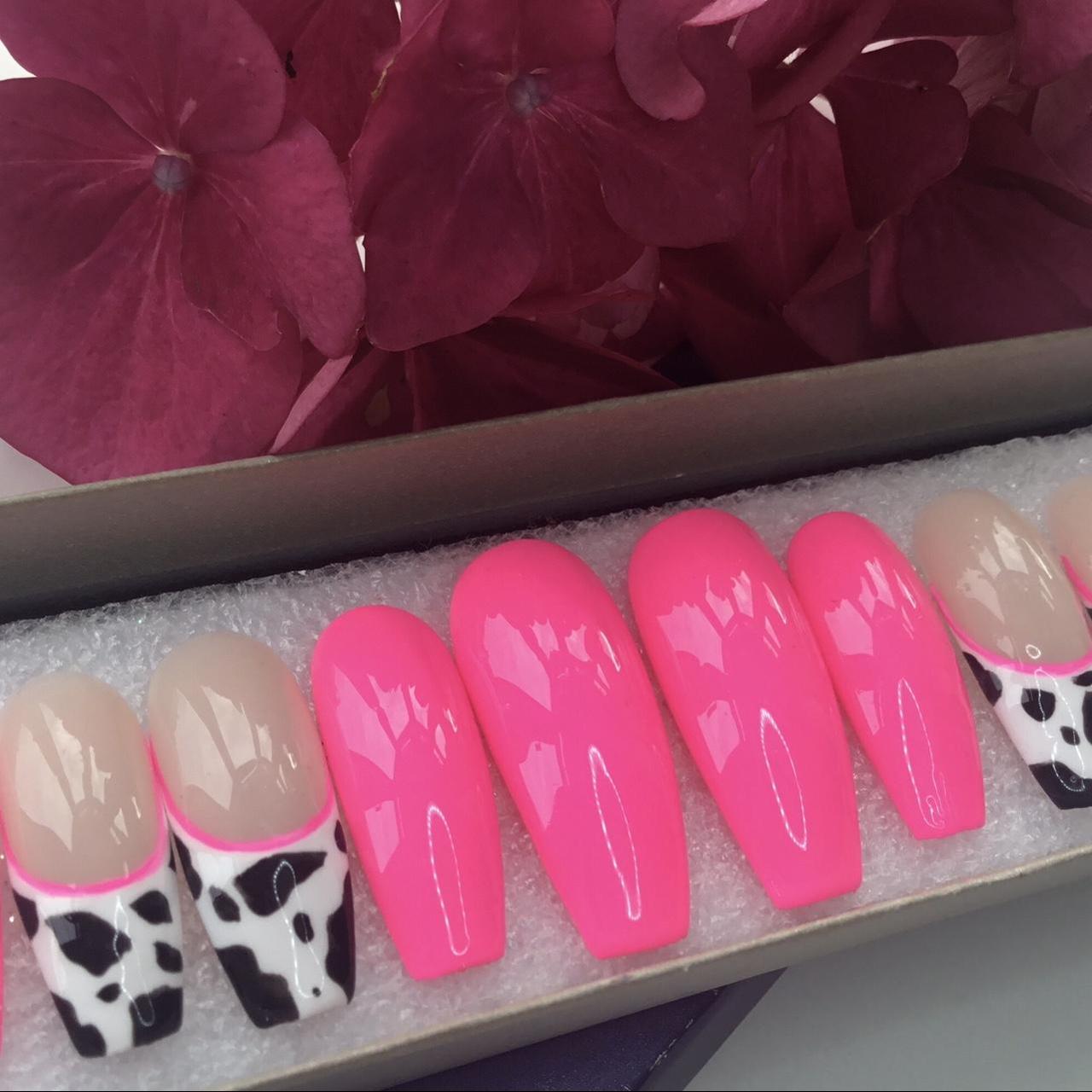 Hot Pink Cow Print Design Hand Painted False Fake... - Depop