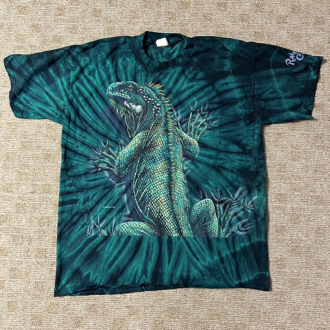 Vintage Iguana Rainforest Cafe Tie-Dye T-Shirt 1995... - Depop