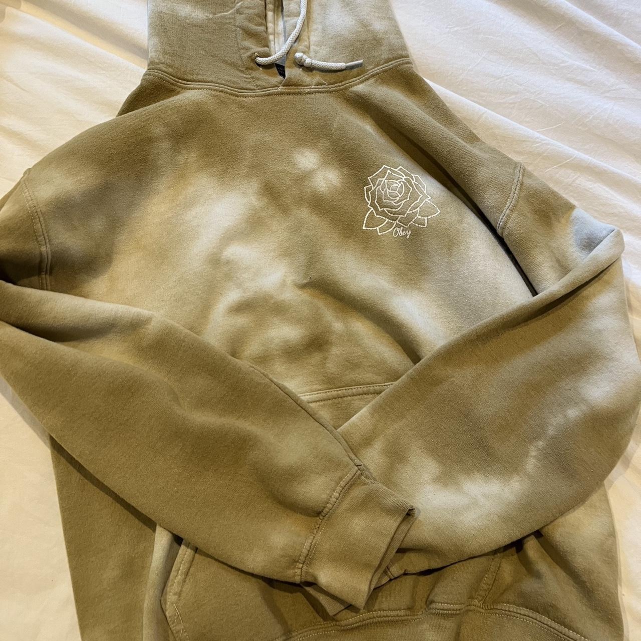 Obey Women's Cream and Tan Hoodie Depop