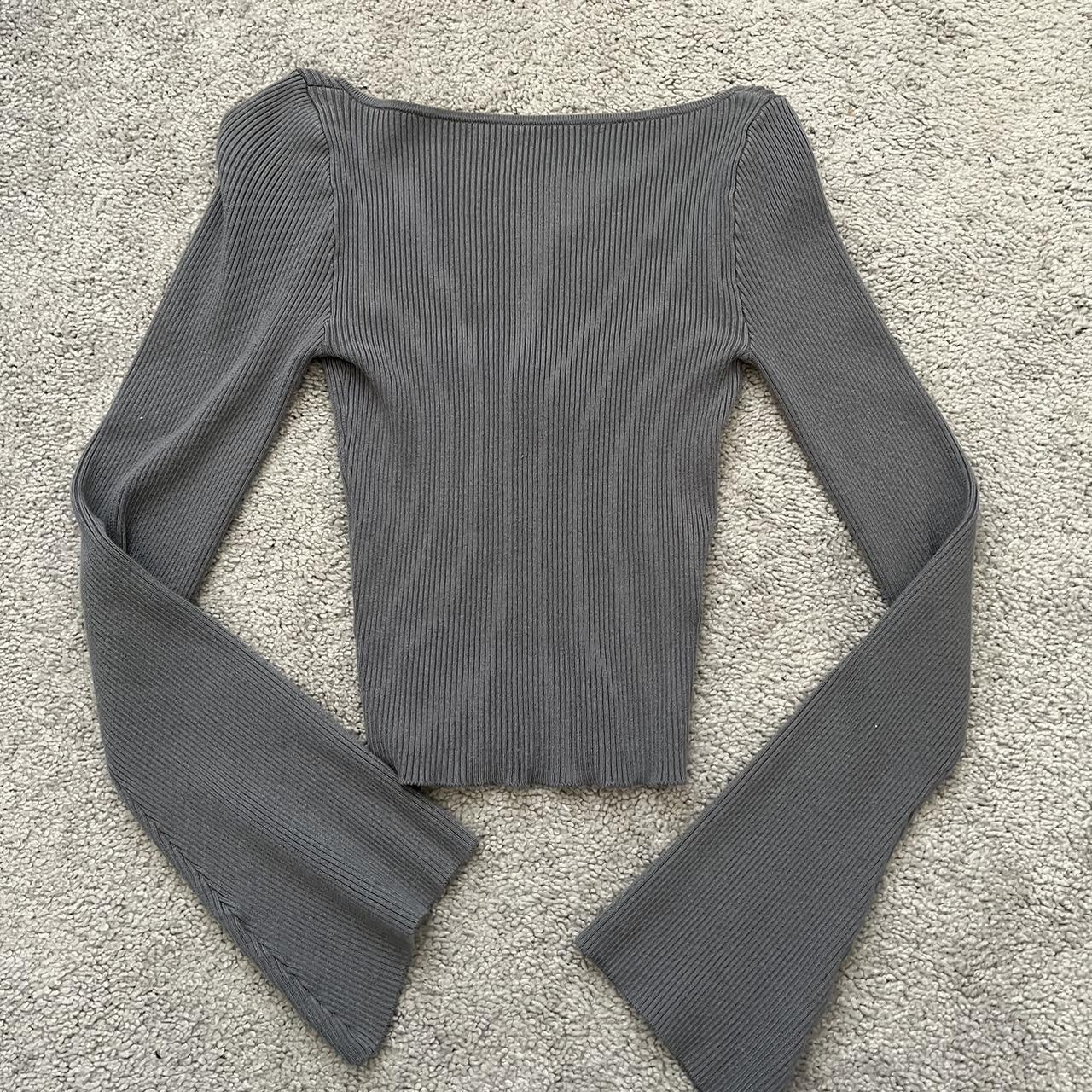 Grey high neck flare sleeve h&m long sleeve top - Depop