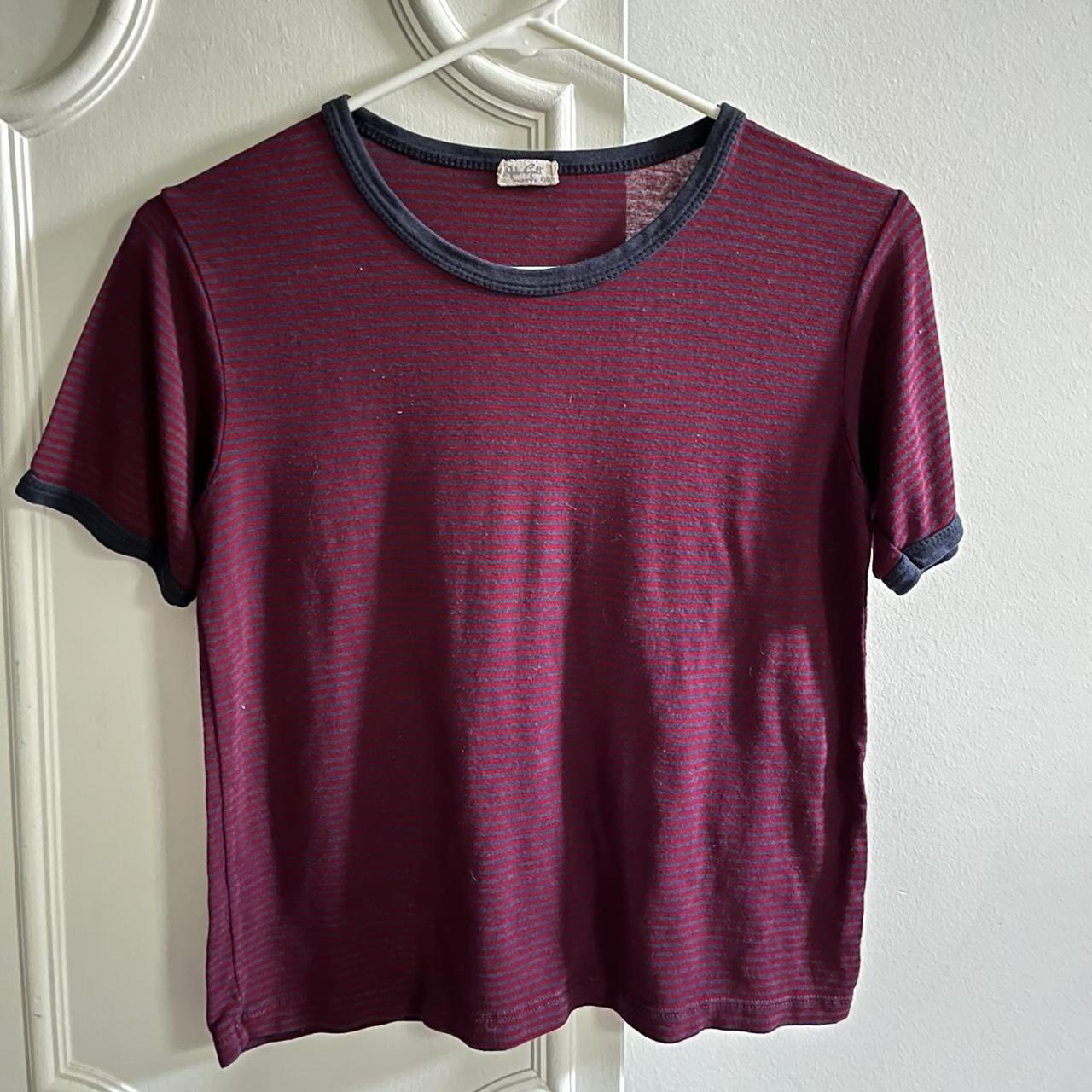 Brandy Melville Burgundy Striped Ribbed T Shirt Top One Size