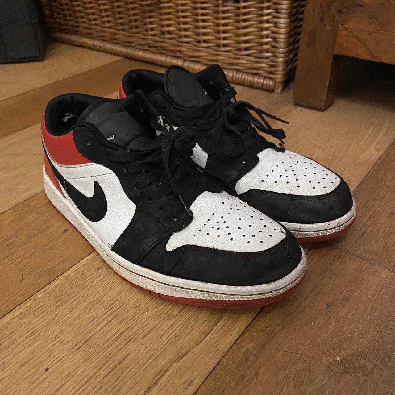 Jordan Men's Red and Black Trainers Depop