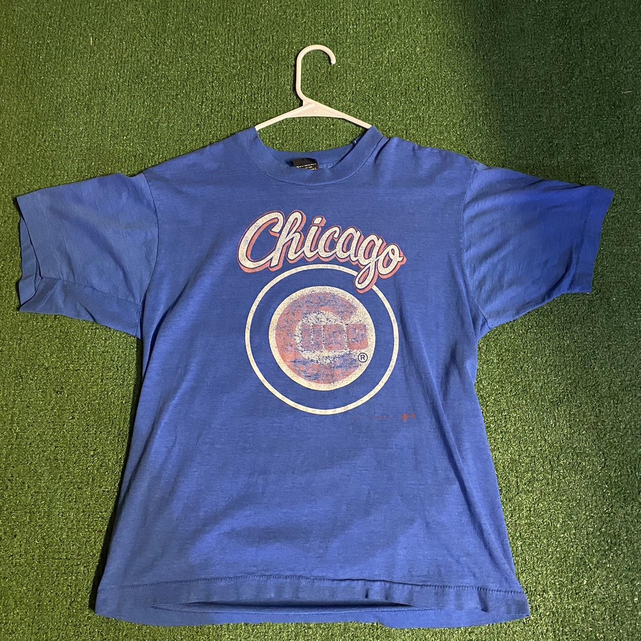 Vintage Chicago Cubs Jersey Large White Blue 90s - Depop