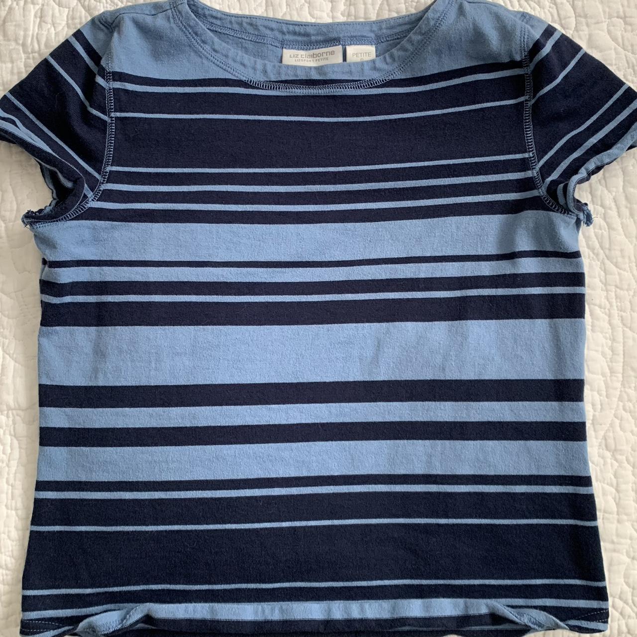 Liz Claiborne Women's Black and Blue T-shirt | Depop