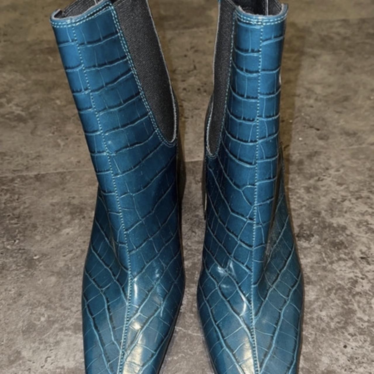 Gorgeous teal croc pattern boots brand new from... - Depop