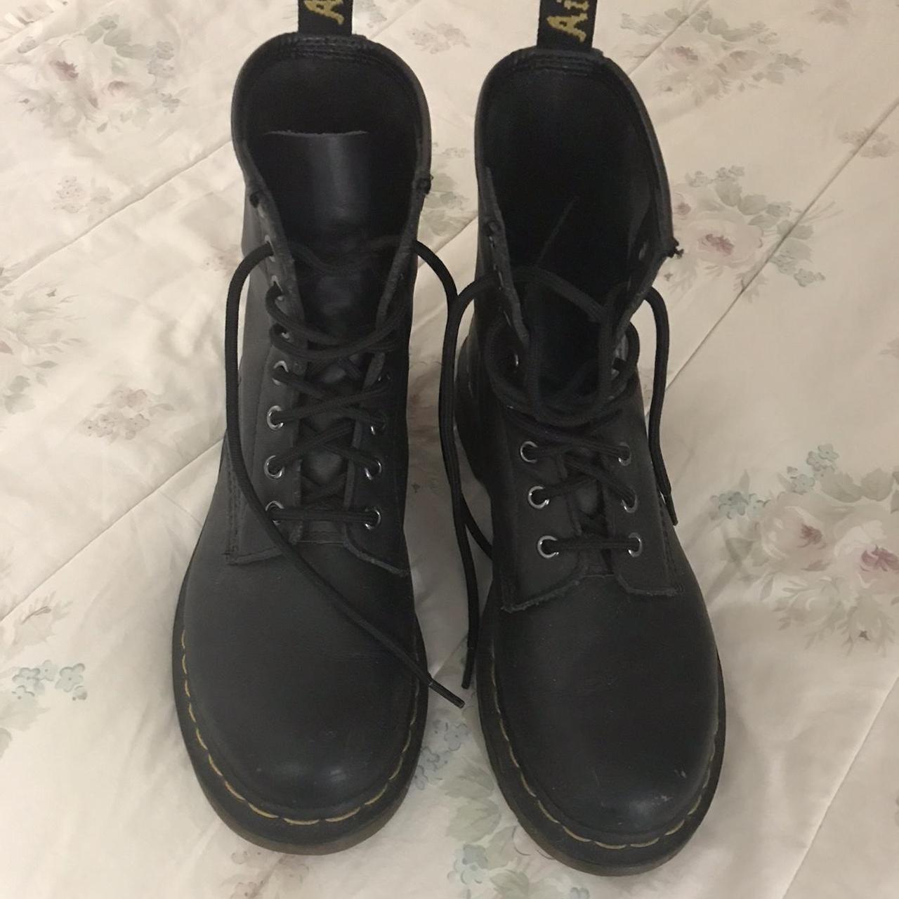 black doc marten boots in size 8.5 women’s light... - Depop