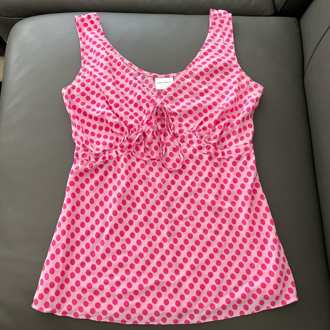 Vintage Isaac Mizrahi Pink Polka Dots Top Depop