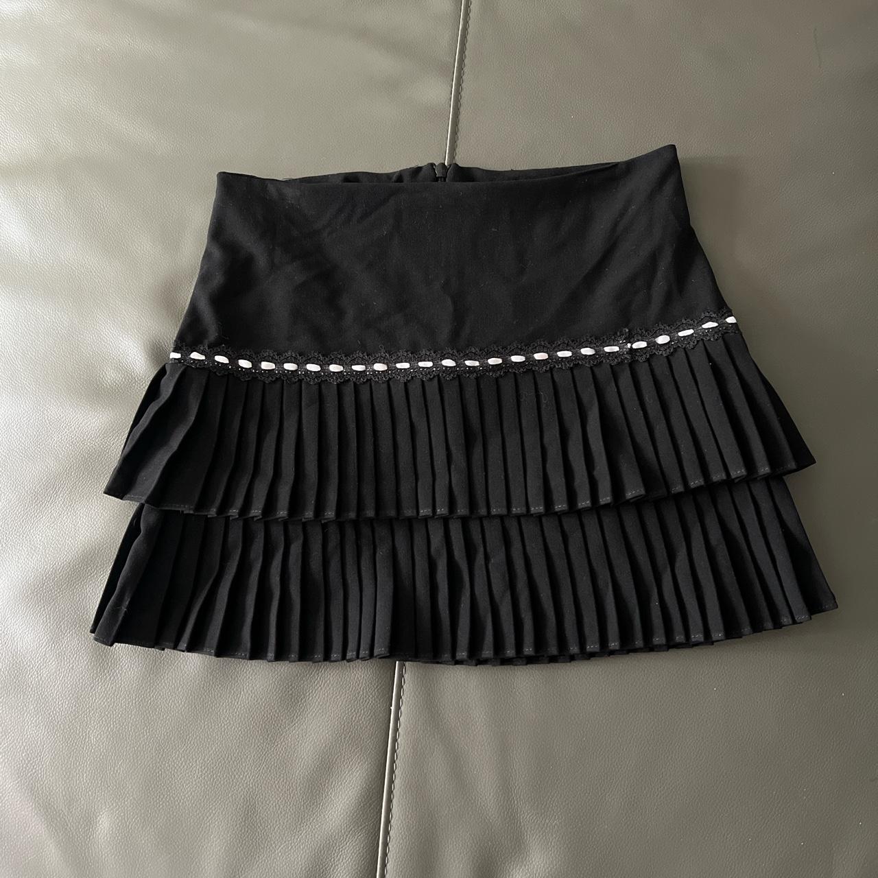 Black mini skirt has lace and ribbon design super... - Depop