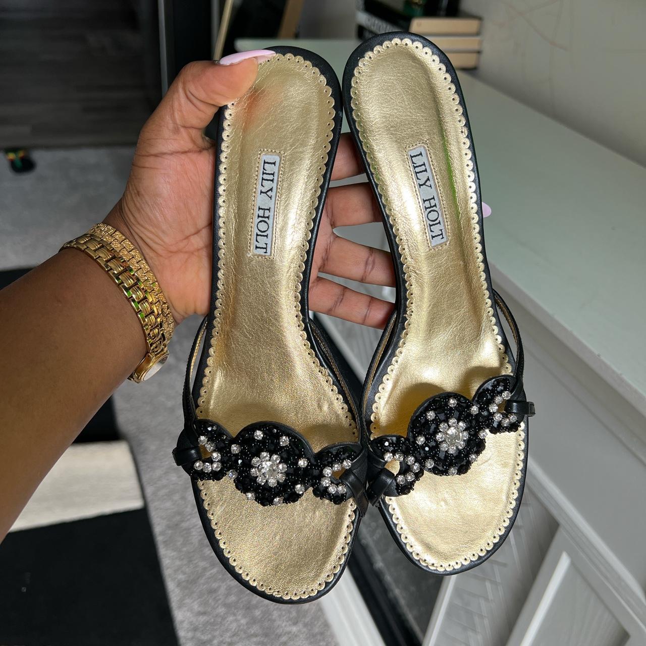 Lily Holt Black Jewelled 2 inch Heel Slides.worn twice - Depop