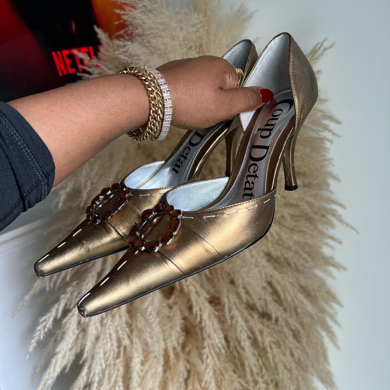 Gorgeous super pointy metallic kitten heels sandals - Depop