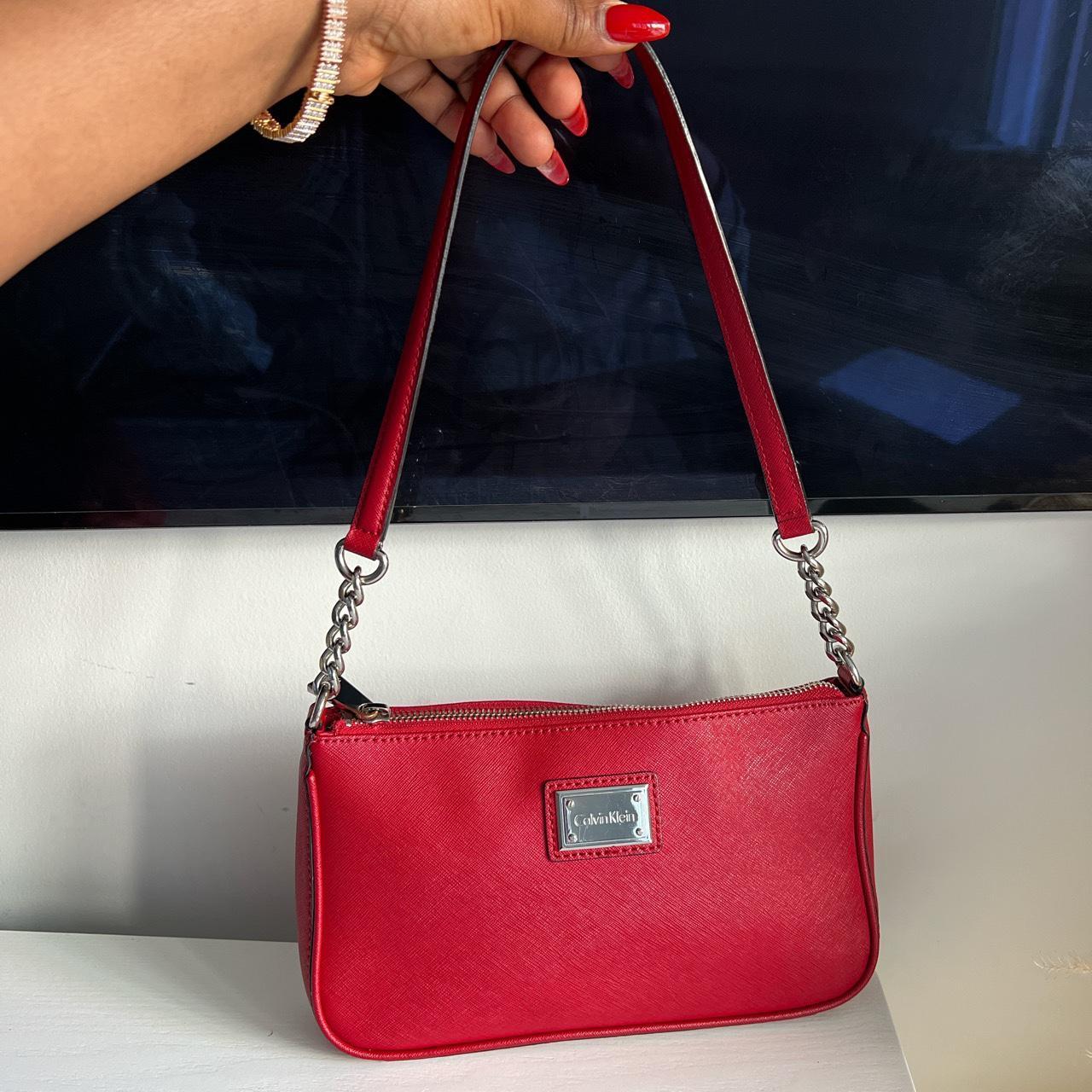 Red Calvin Klein Shoulder Purse No rust. Gently - Depop