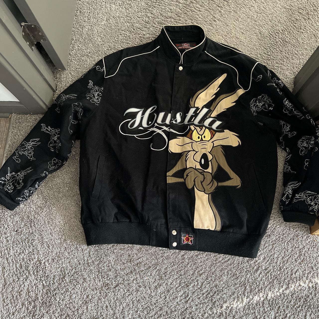 Wile E cayote looney tunes black jacket by jH... - Depop