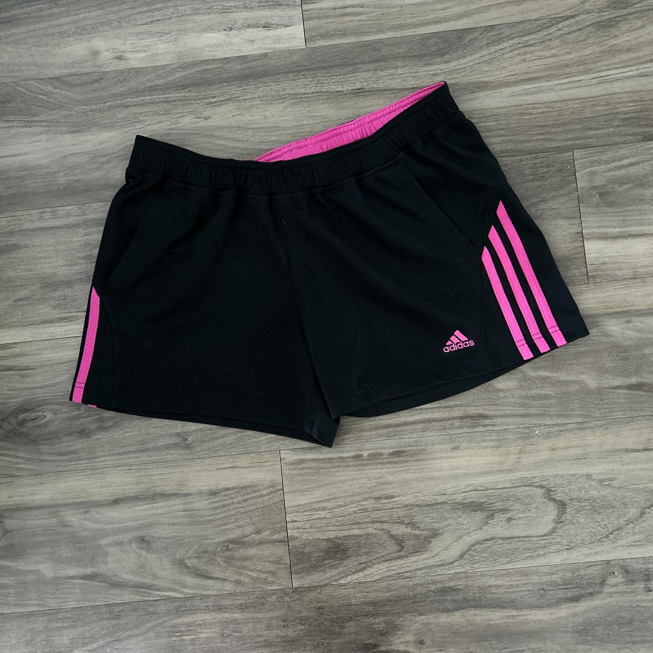 Adidas black shorts with pink stripes best sale