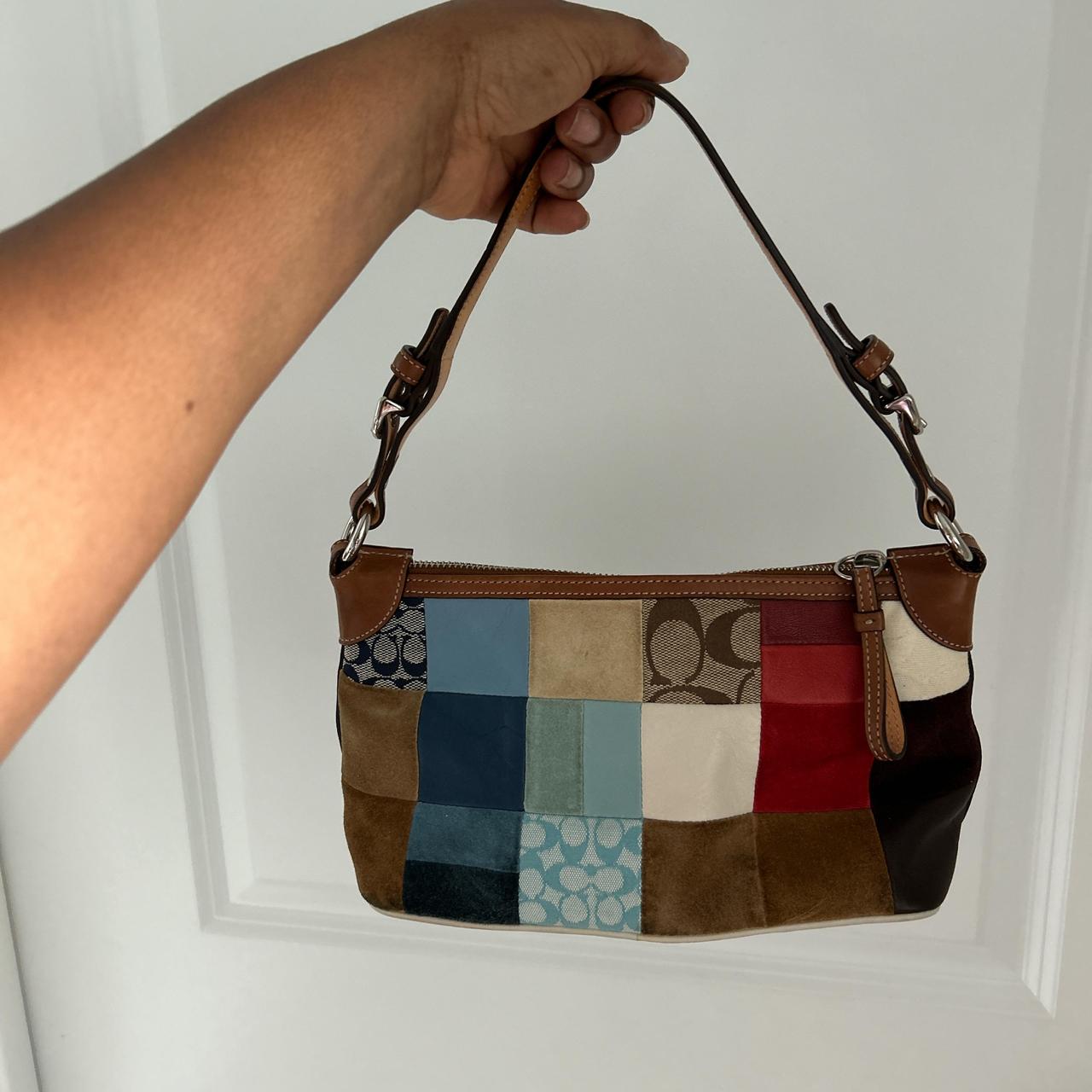 Vintage coach patchwork denim,suede,leather shoulder | Depop Vintage coach patchwork denim,suede,leather shoulder | Depop