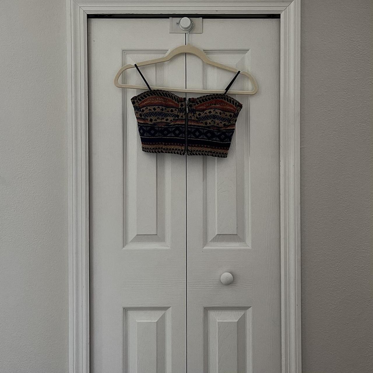 patterned strapless bustier zip up top Depop