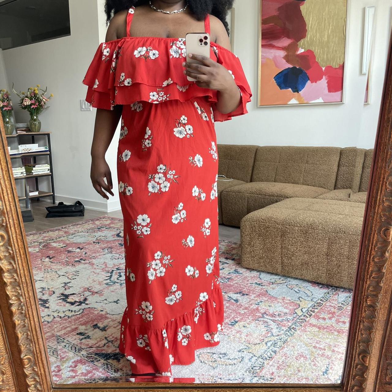 Super stunning red summer maxi dress with white