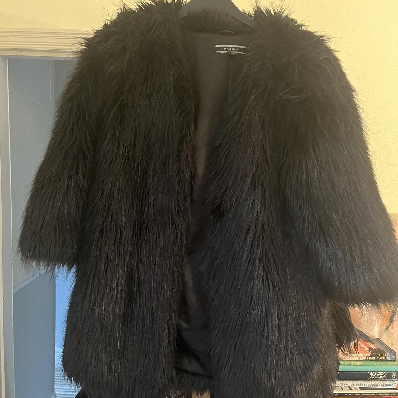 Faux fur black coat long fur super comfy and warm... - Depop