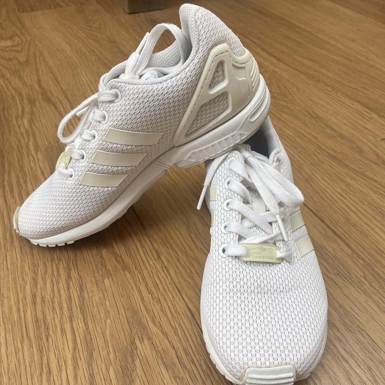 Adidas ZX Flux white and cream trainers Size 3 Depop