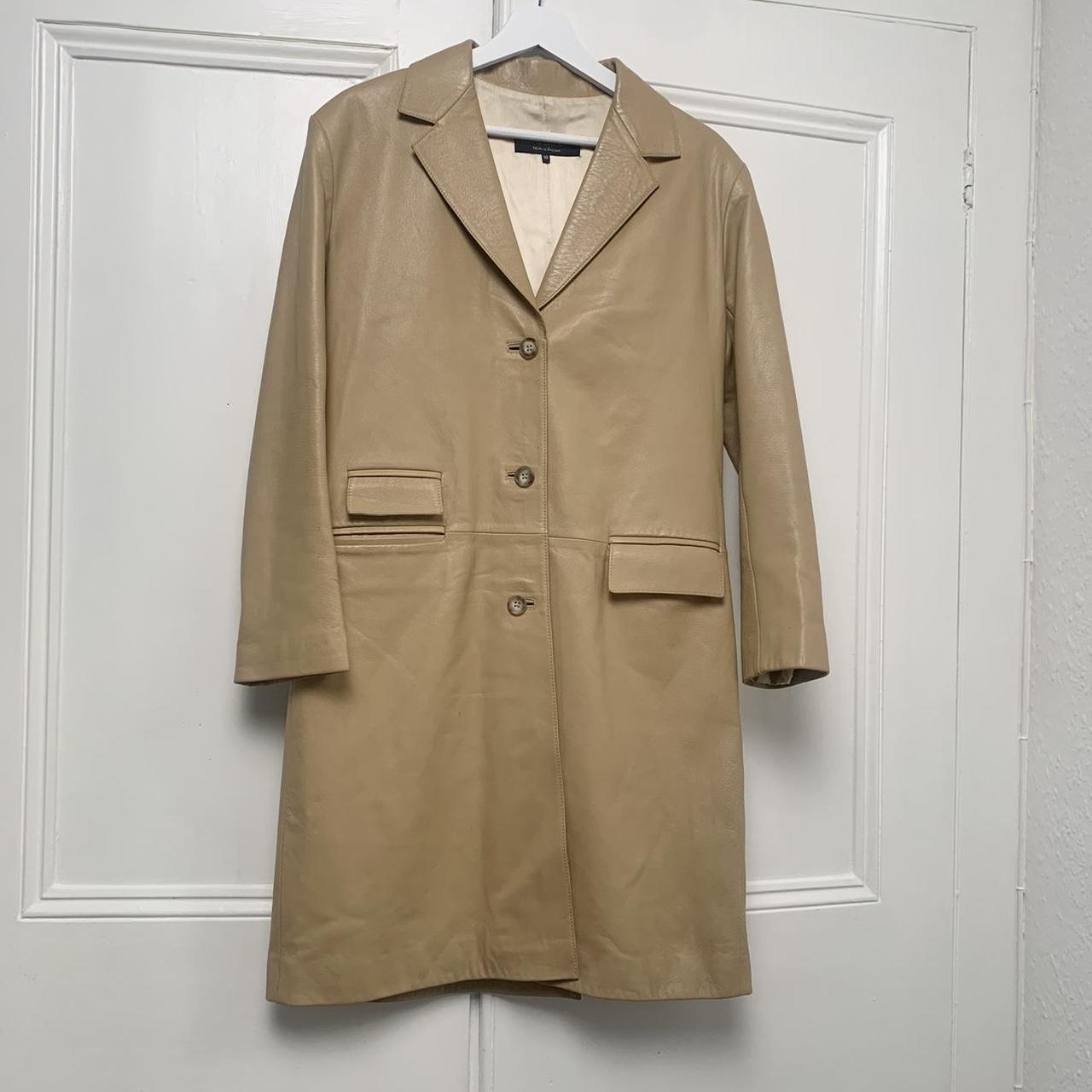 Tan leather coat SIZE uk 10 CONDITION Vintage,... Depop
