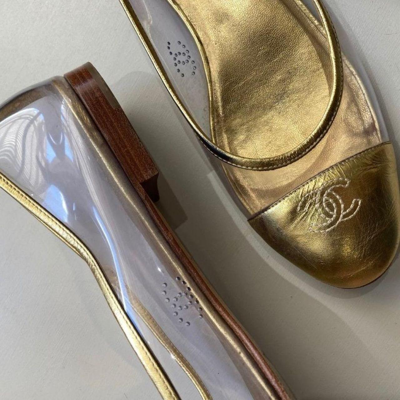 Chanel clear ballerina flats with gold toe and... - Depop