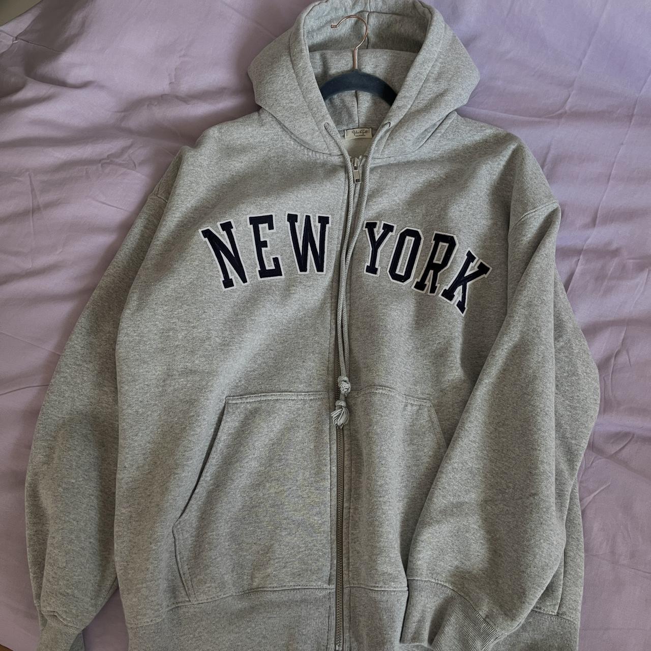 Brandy Melville oversized gray Christy New York hoodie - Depop