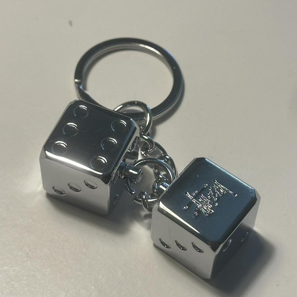 小物 stussy l dice keychain VINTAGE RARE STUSSY Metal Dice KEYCHAIN ​Silver Alloy Metal