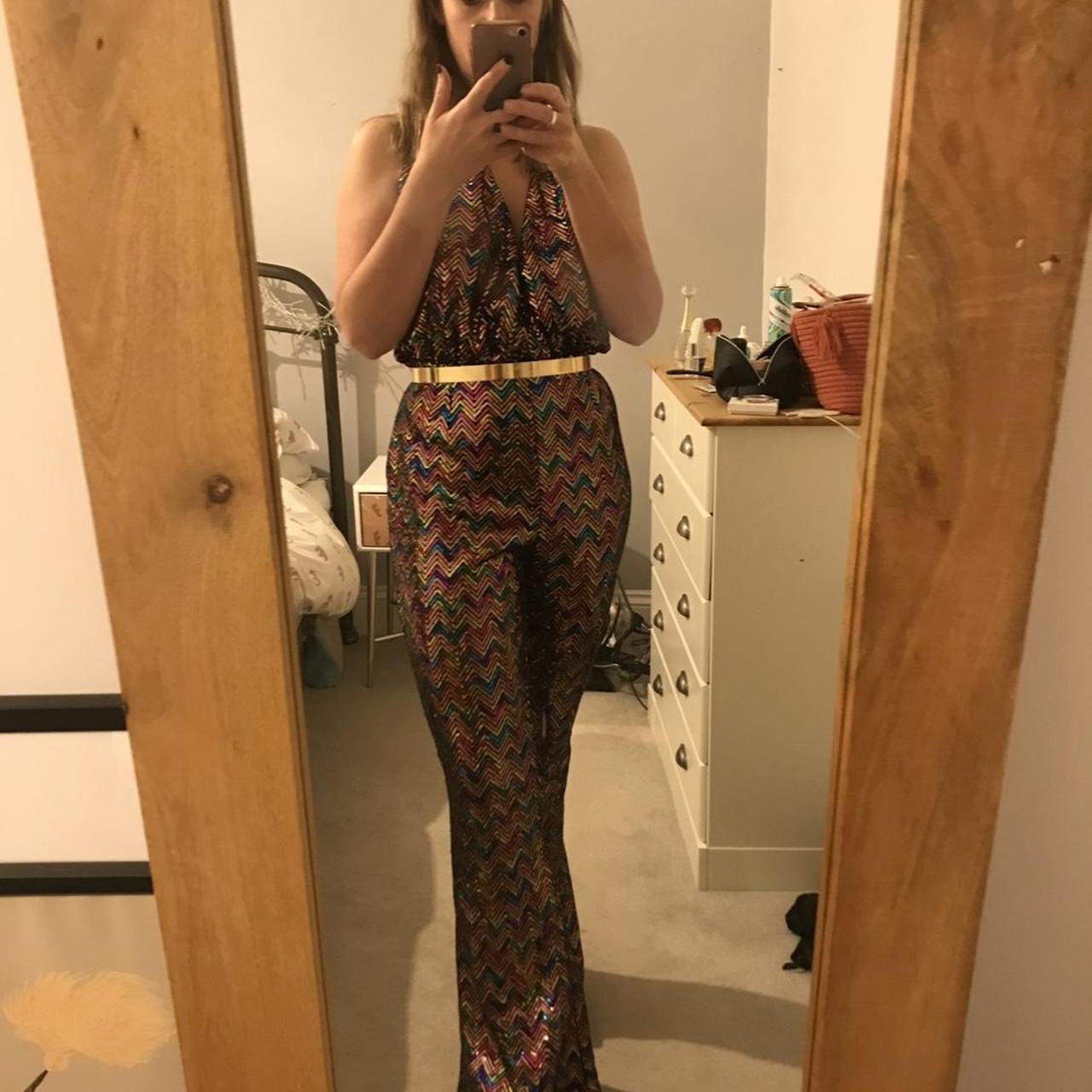 Sequin Jumpsuit Halter neck, Flared trousers Size... Depop