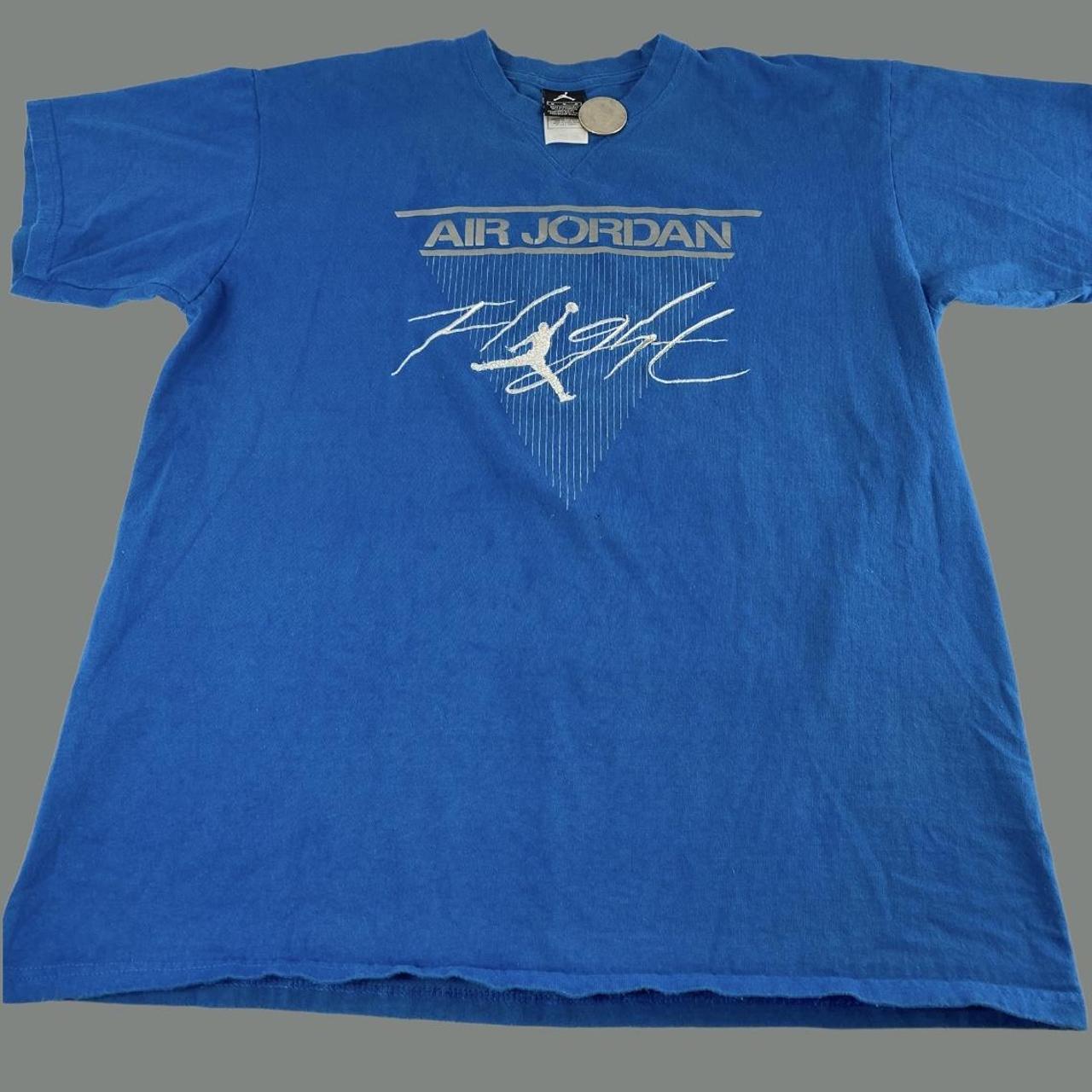 Vintage Nike Air Jordan Flight Faded Blue T Shirt... - Depop